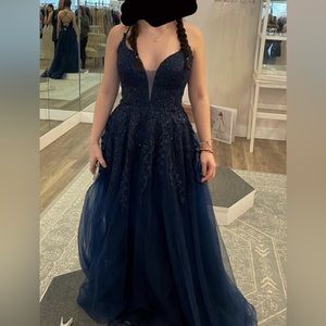 navy blue prom dress, worn once - no wear & tear